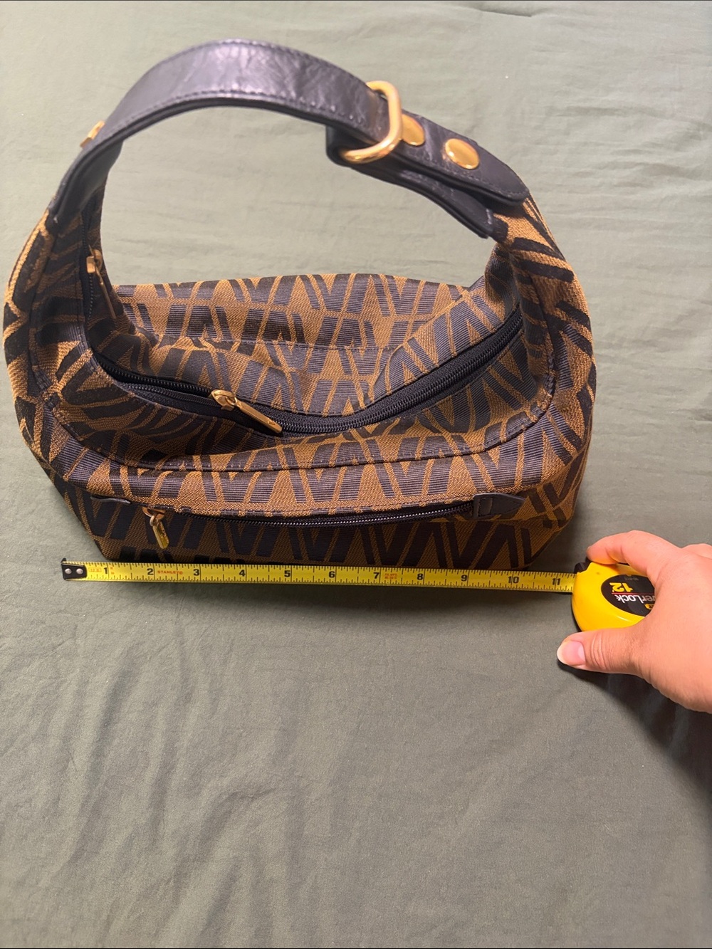 Diana Valentino Brown Logo-Pattern Shoulder Bag with Gold Hardware